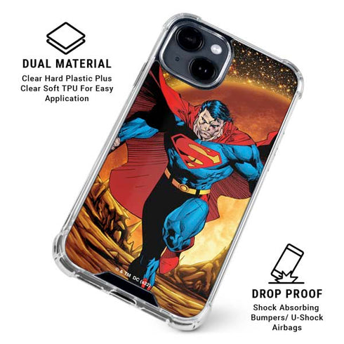 DC Comics Superman Action Pose Art By Jim Lee iPhone 15 Clear Case
